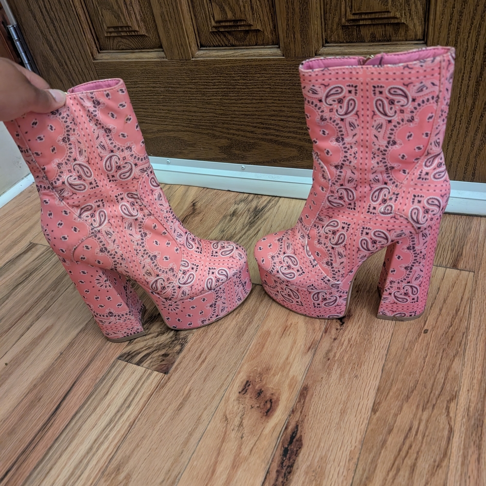 Pink Paisley Platform Boots